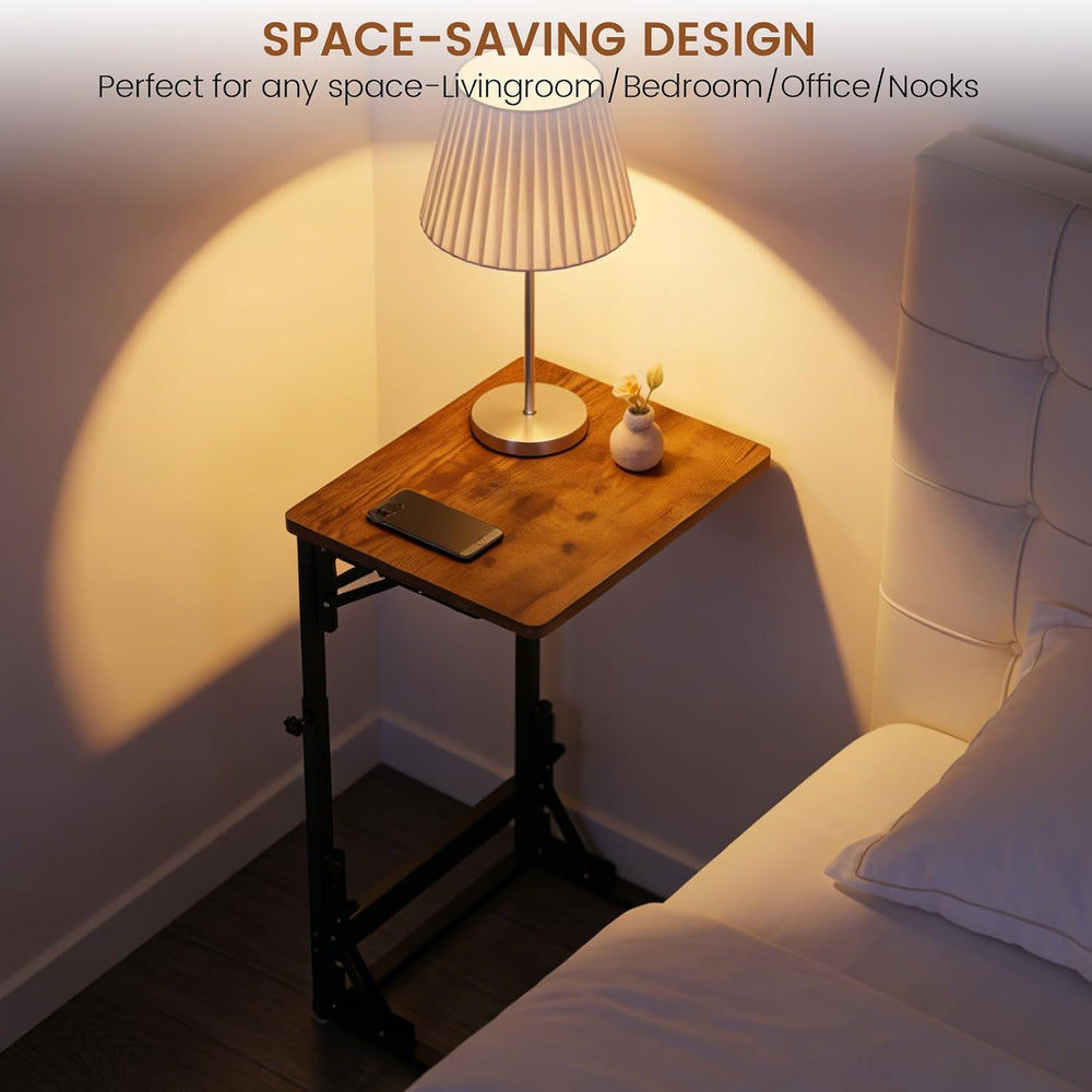Folding Side Table, Adjustable C-Shaped End Table for Couch, Metal Frame TV T...