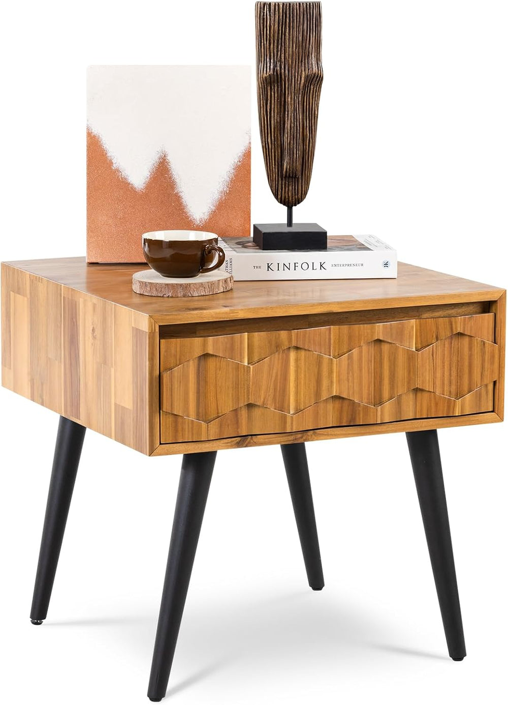 Bme Georgina Solid Wood Mid-Century Modern Side Table with Drawer – Fully Ass...