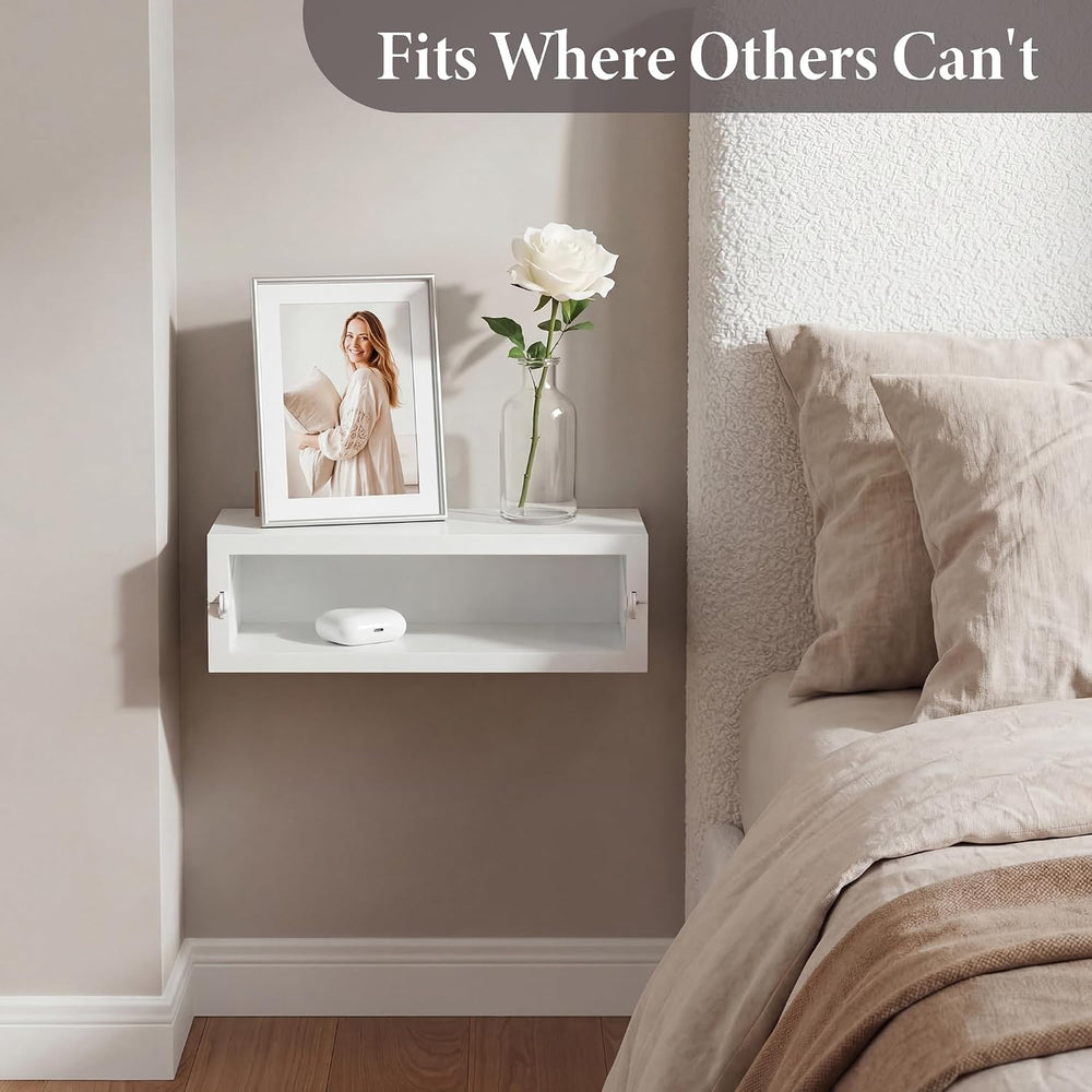 SUMGAR Floating Nightstand, White Foldable Bedside Table for Small Spaces