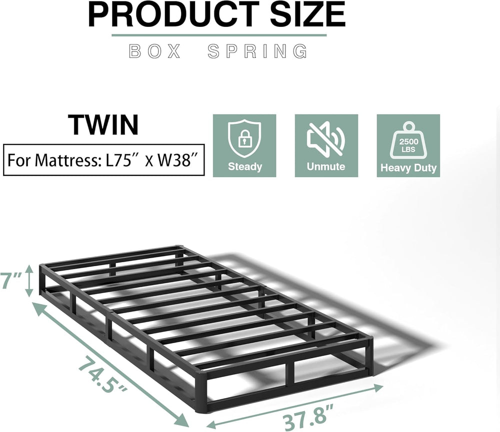 7 Inch Twin Box Spring, Heavy Duty Metal Mattress Foundation, 3000 lbs Capaci...