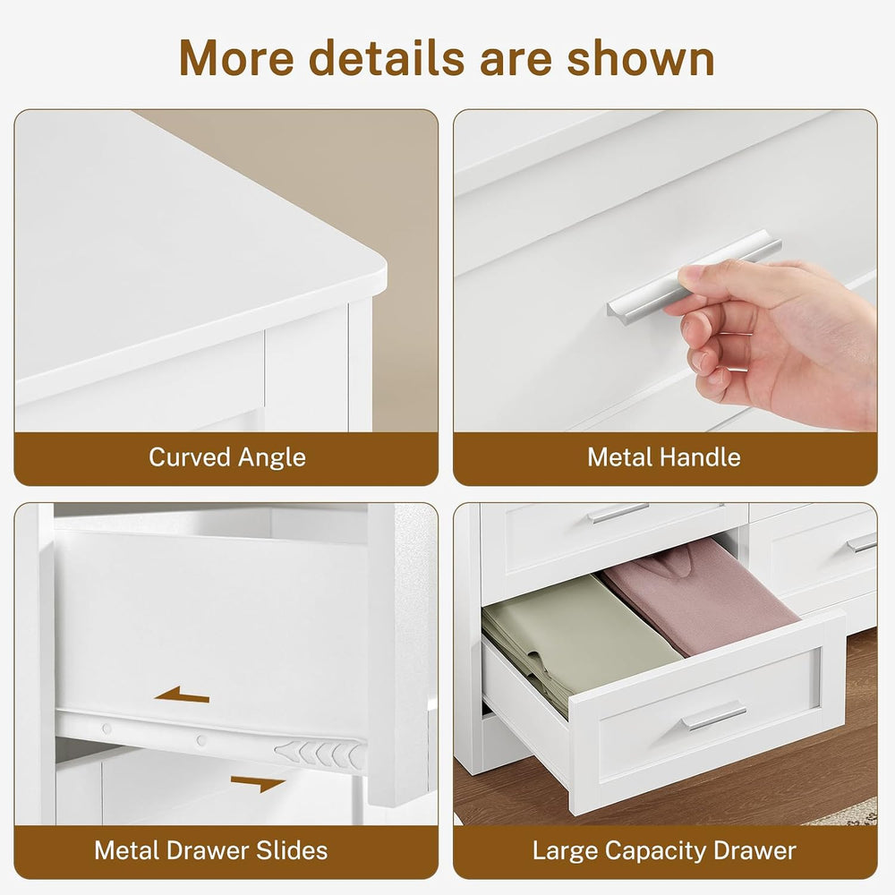 TEENFON 57.1"W White Dresser for Bedroom, Modern 9 Drawer Dresser with M...