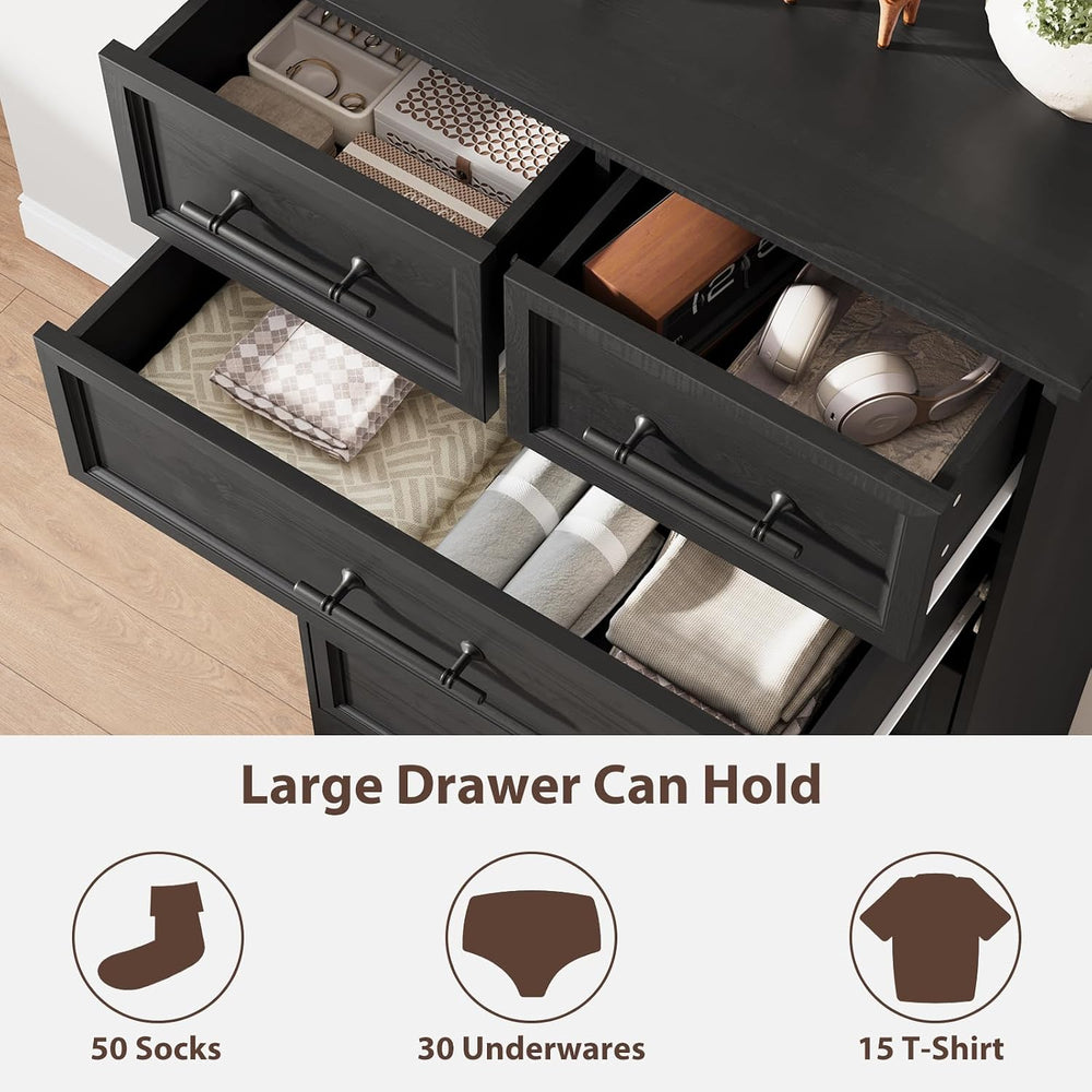 Black 7-Drawer Dresser for Bedroom, 52" Tall Chest of Drawers