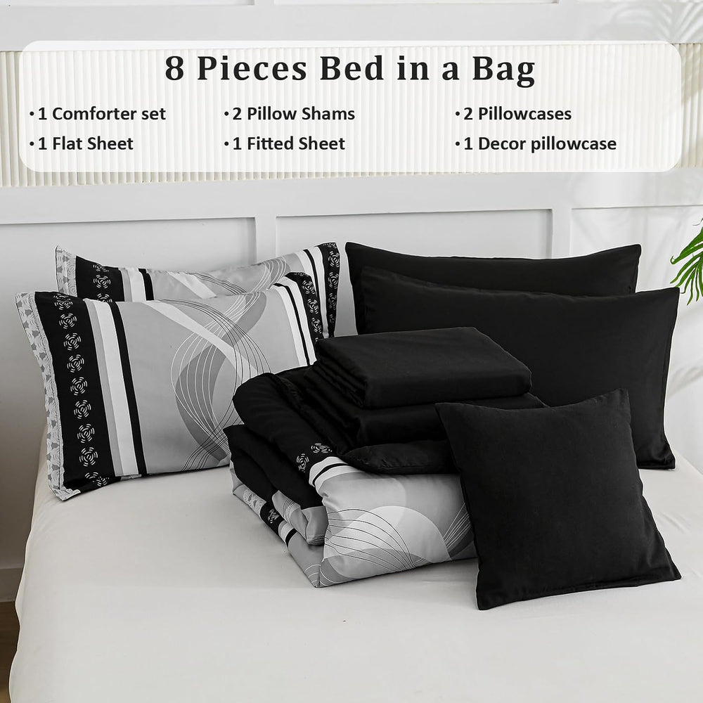 Anibedding Black Comforter Set King Size,8 Pieces Boho Bed in a Bag Patchwork...