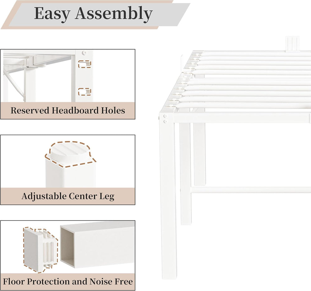 24 Inch Queen Size Tall Bed Frame, 3500 LBS Metal Platform Bed Frame, White