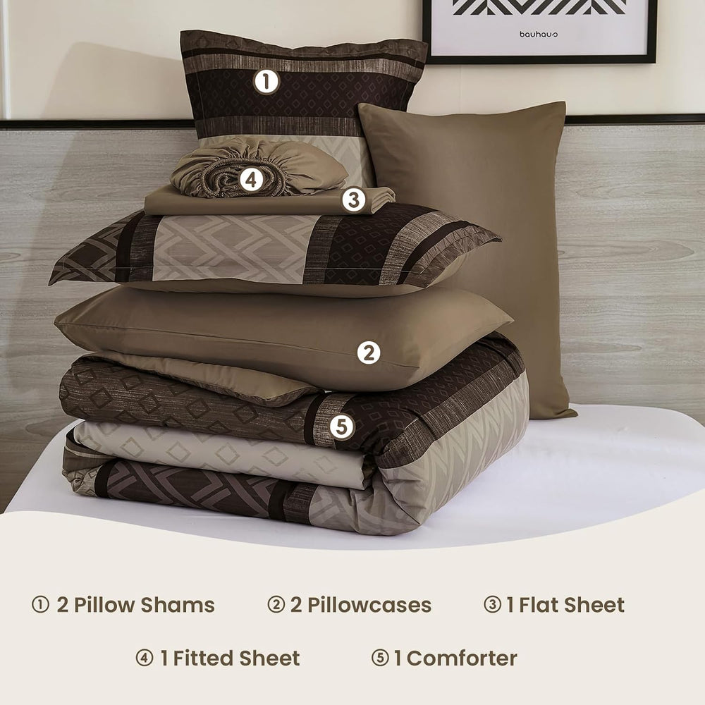 Cottolester Boho Fall Comforter Set Full Size,Striped Bed in a Bag