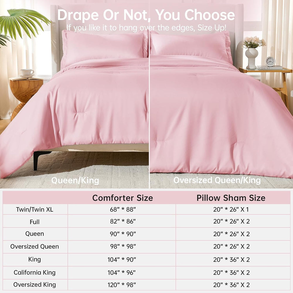 MUXHOMO Queen Comforter Set, 3-Piece All-Season Bedding, Pink