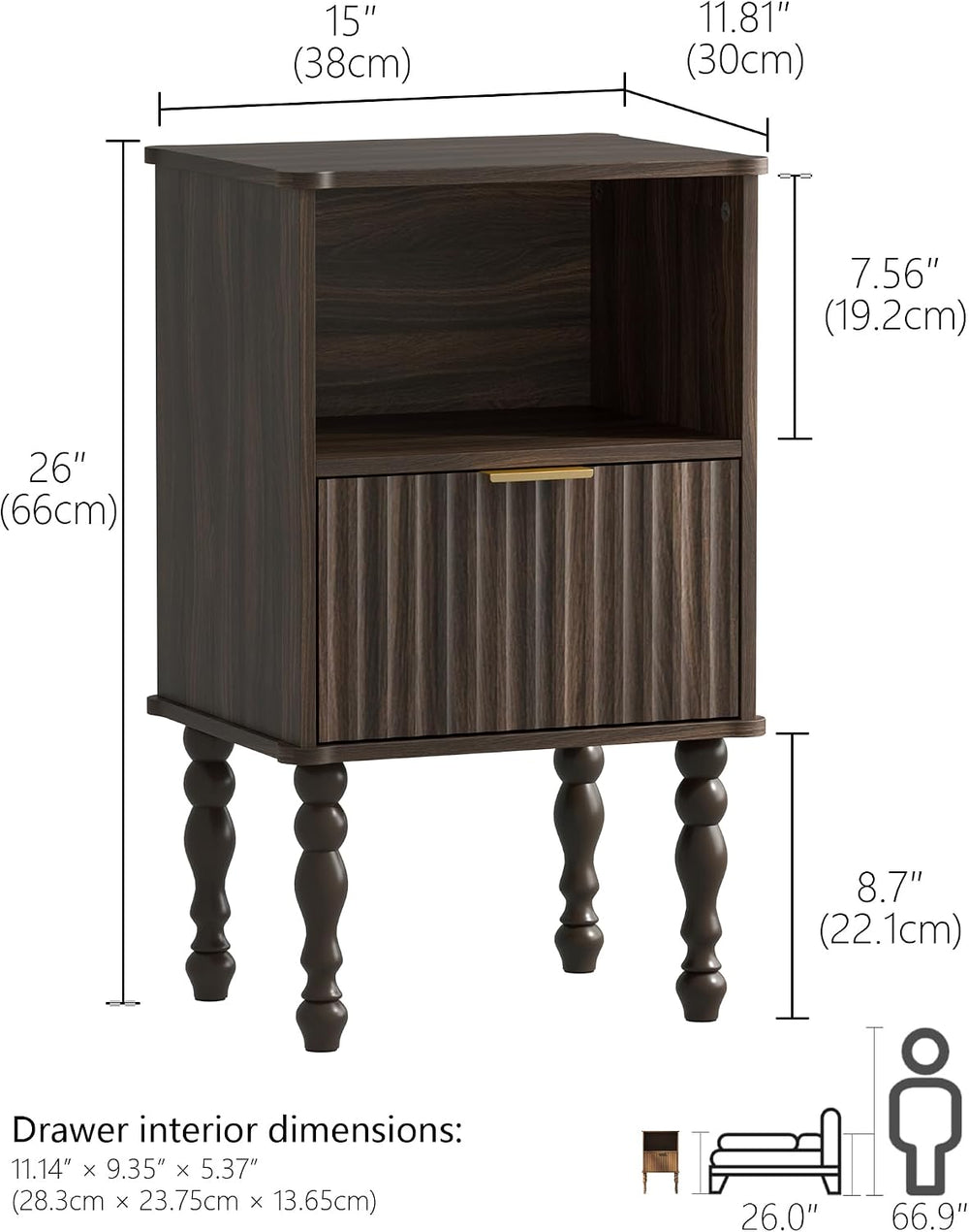 Veegle Small Wooden Nightstand with Drawer