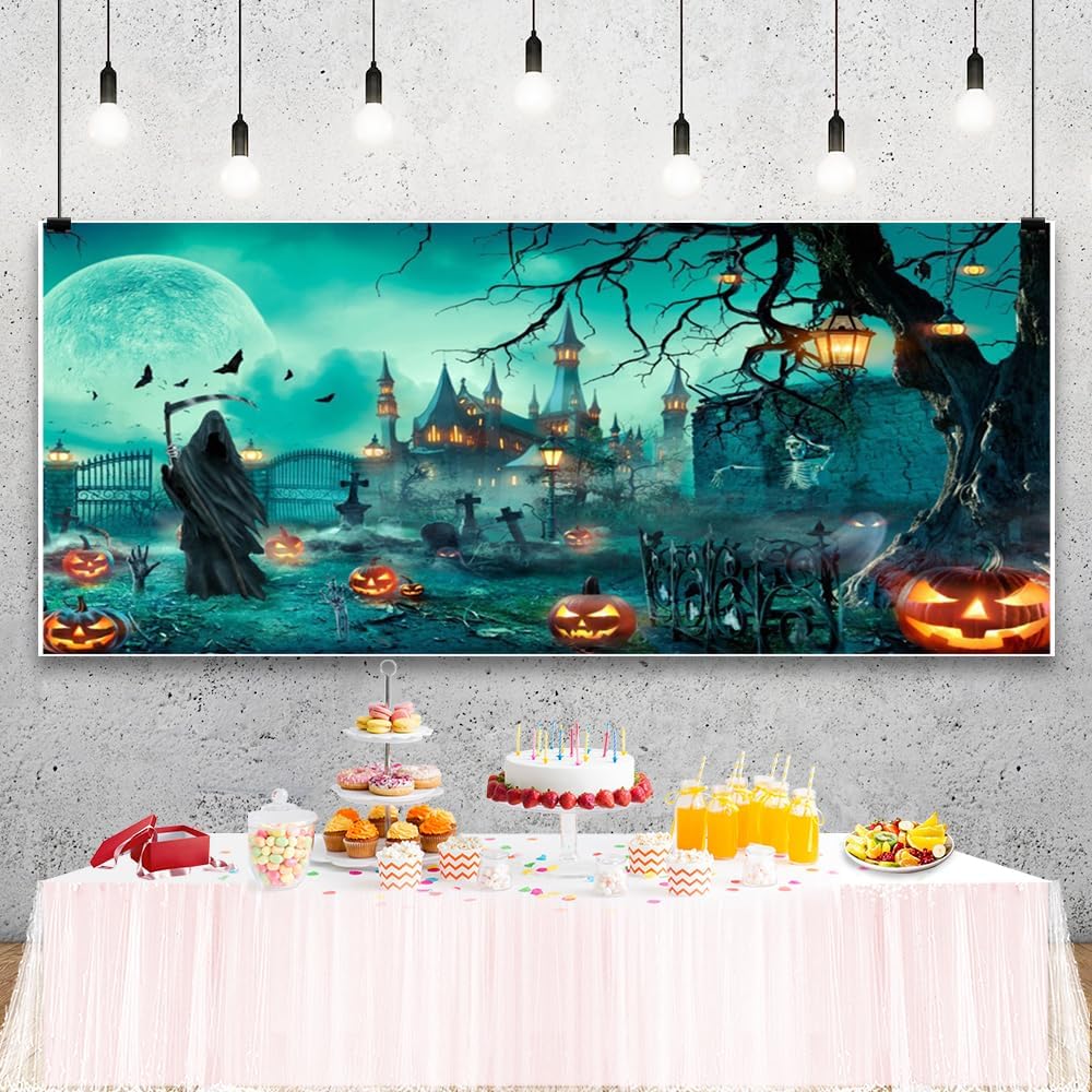 20x10ft Halloween Night Backdrop Moonlit Halloween Castle Photography Backgro...