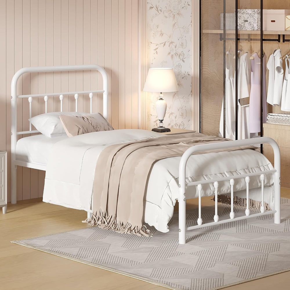 VECELO Twin Size Sturdy Metal Platform Bed Frame Classic Victorian Style Bed ...