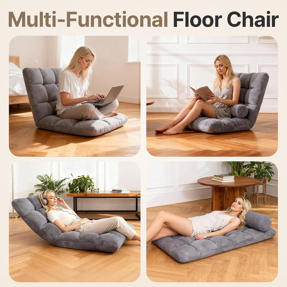 HOPERAN Folding Floor Chair with Back Support, 6 Adjustable Position