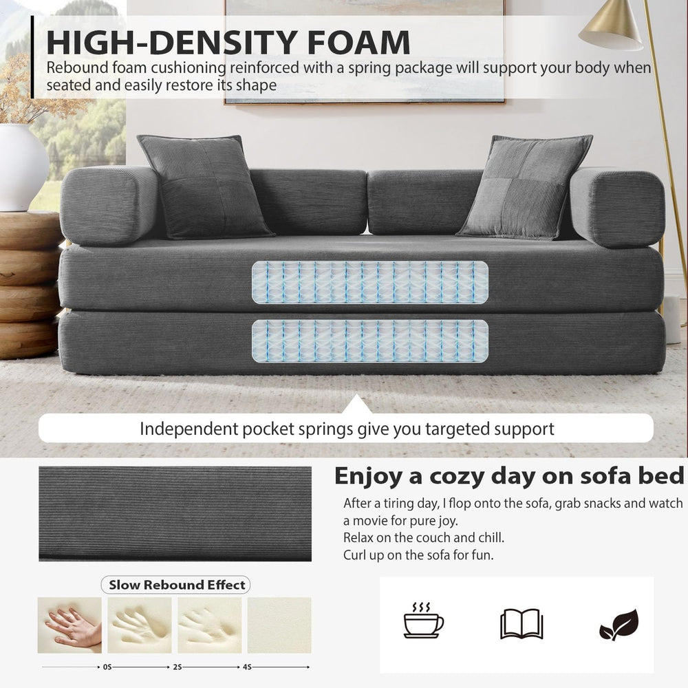 4-in-1 Folding Convertible Sofa Bed, 78 Inch Boneless Couch with Fixed-Shape ...
