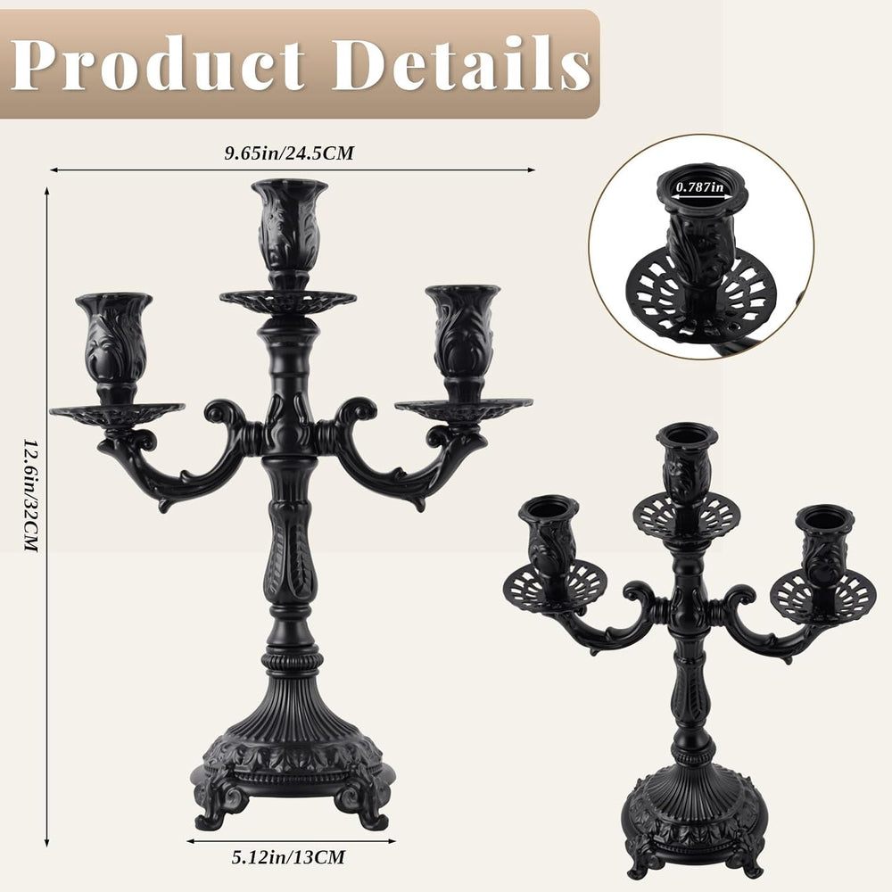 3-Arm Metal Candelabra, Black Halloween Centerpiece Taper Holder