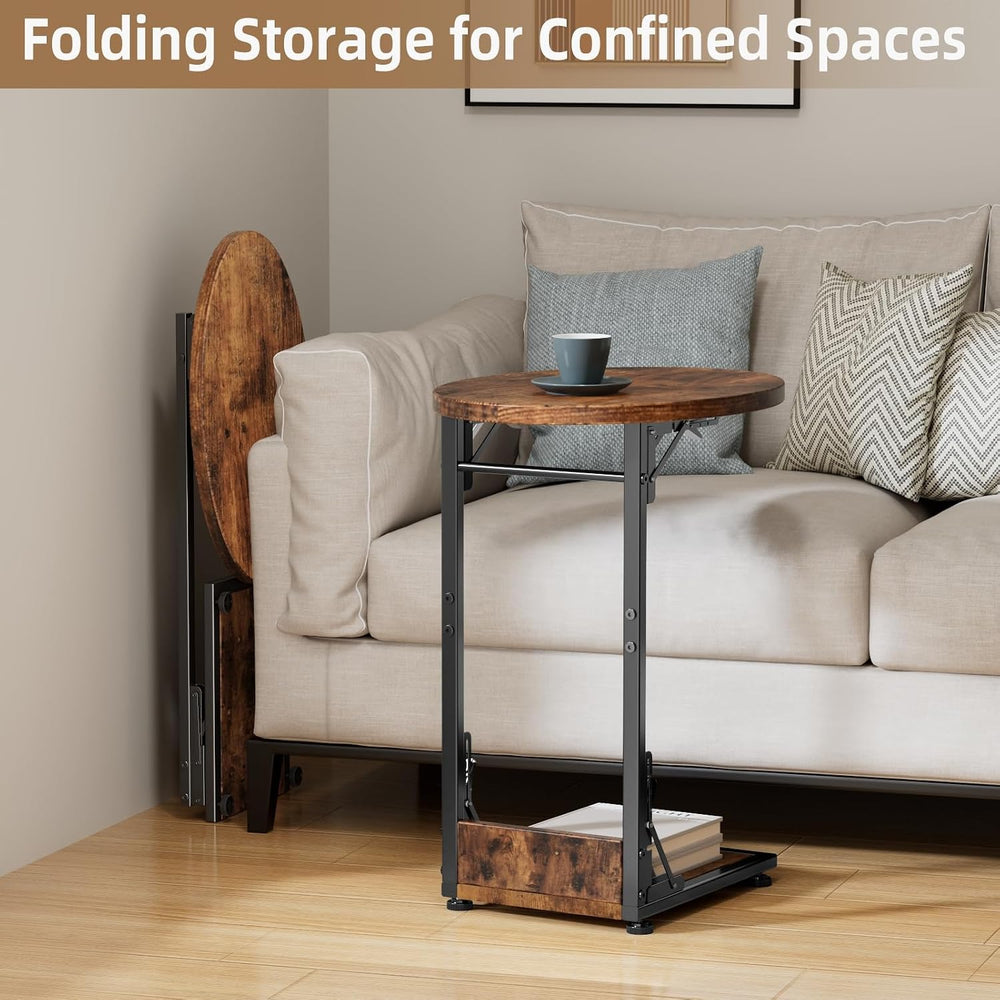 Elbourn Folding Side Table End Couch Tables,Metal Frame C-Shaped TV Stand for...