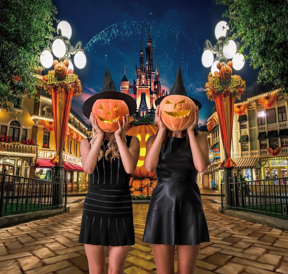 10X10FT Halloween Pumpkin Backdrop Night Street Backdrop Travel Happy Hallowe...