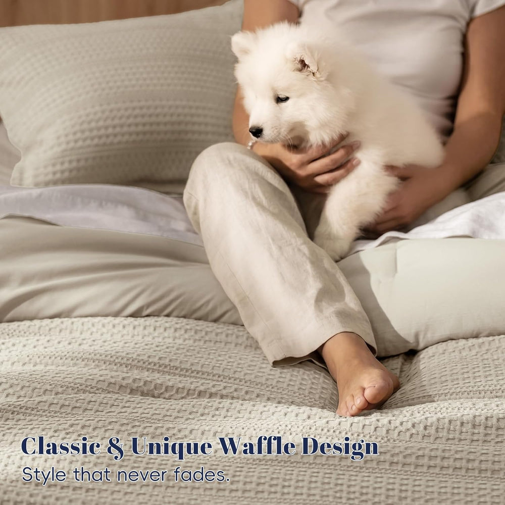 PHF Soft Waffle Comforter Set King Size- Comfy Breathable Waffle Weave Comfor...
