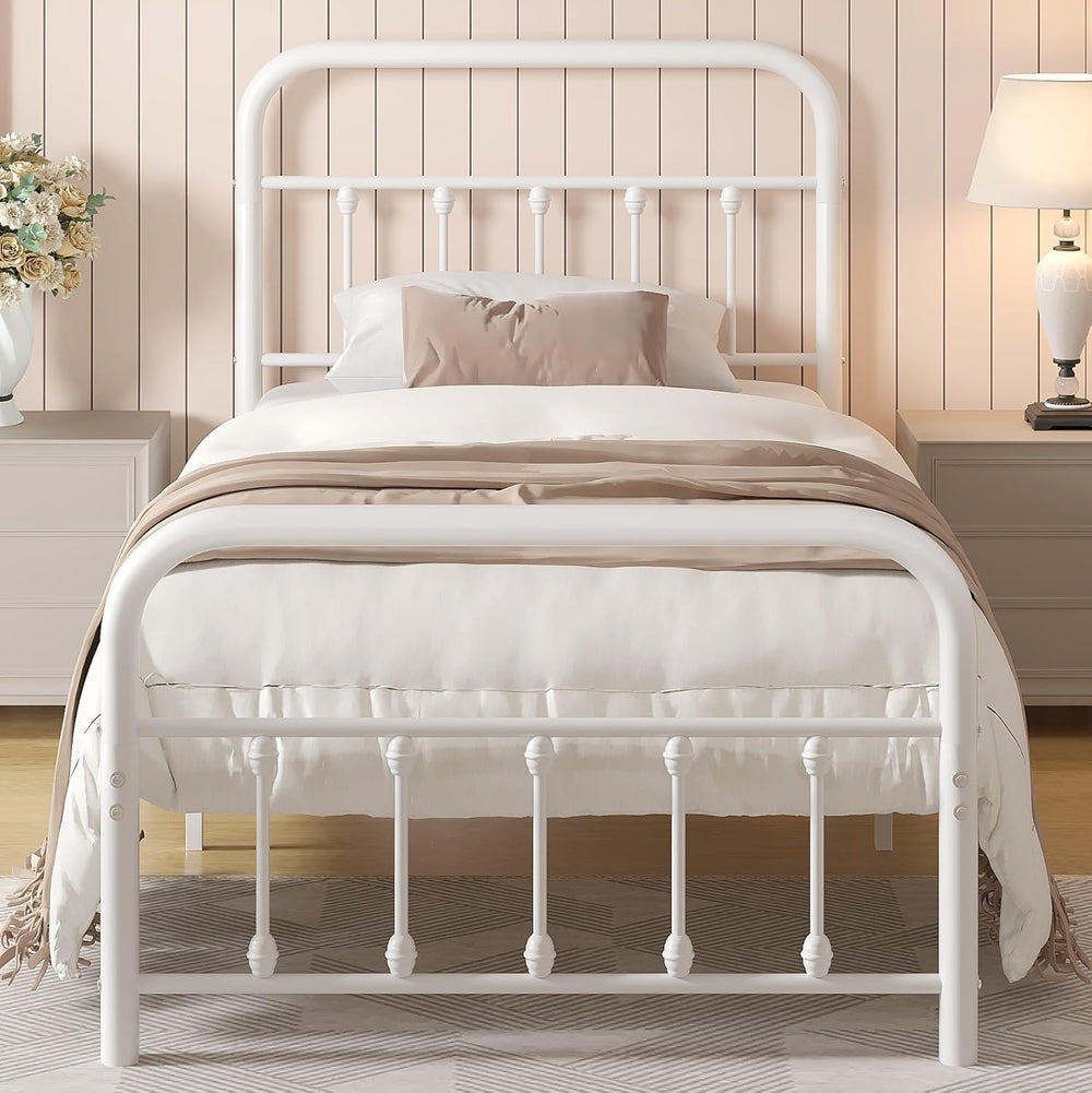 VECELO Twin Size Sturdy Metal Platform Bed Frame Classic Victorian Style Bed ...