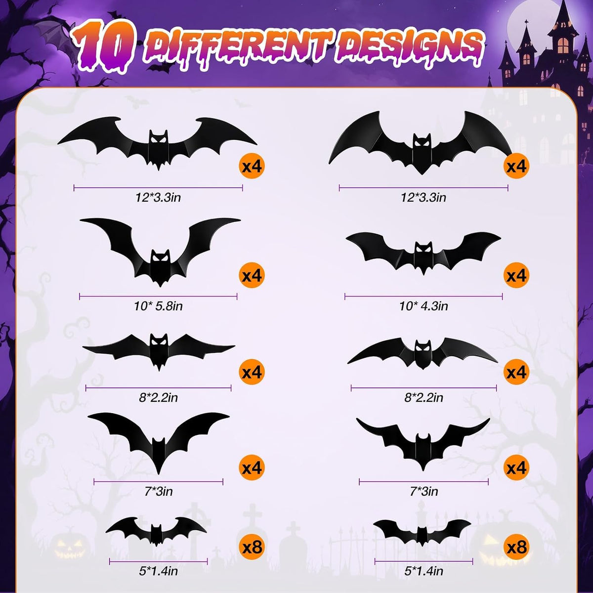 LUDILO 48P Bats Halloween Decorations + 12P Rechargeable Lights with Remote