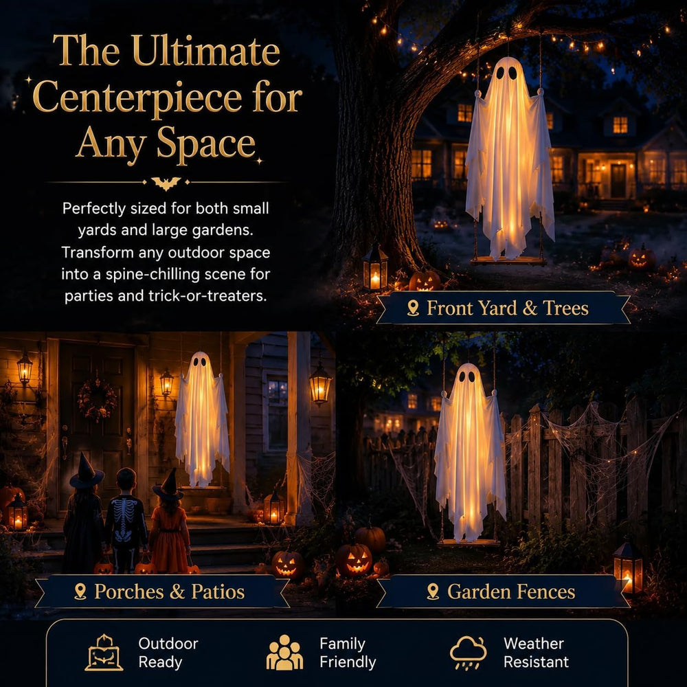 5FT Large Swinging Ghost Outdoor Halloween Decor - Light Up Hanging Ghost wit...