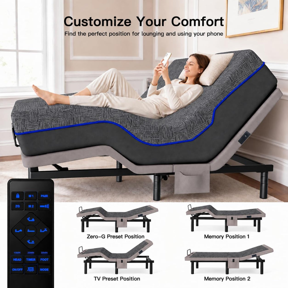 Marsail Queen Zero Clearance Adjustable Bed Base,Electric Bed with Massage