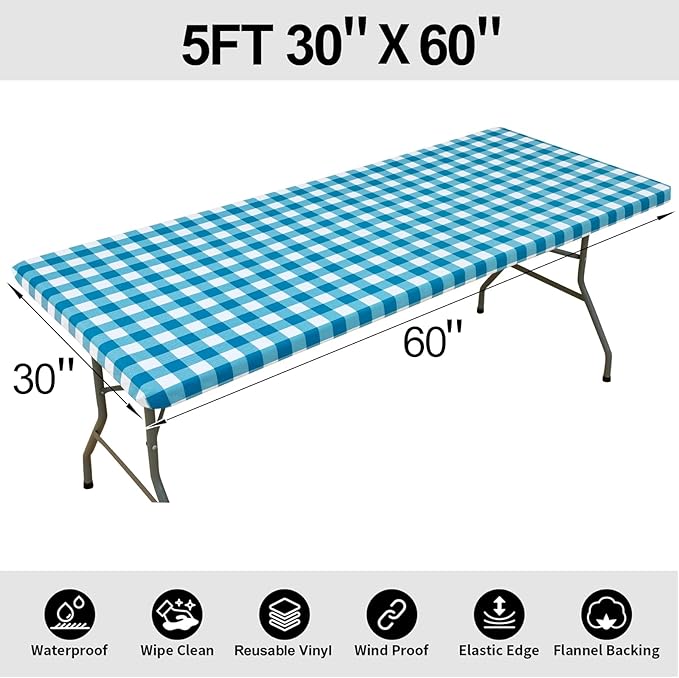 Smiry Rectangle Picnic Table Cloth, Elastic Waterproof Fitted Vinyl Tablecloths - Image 8