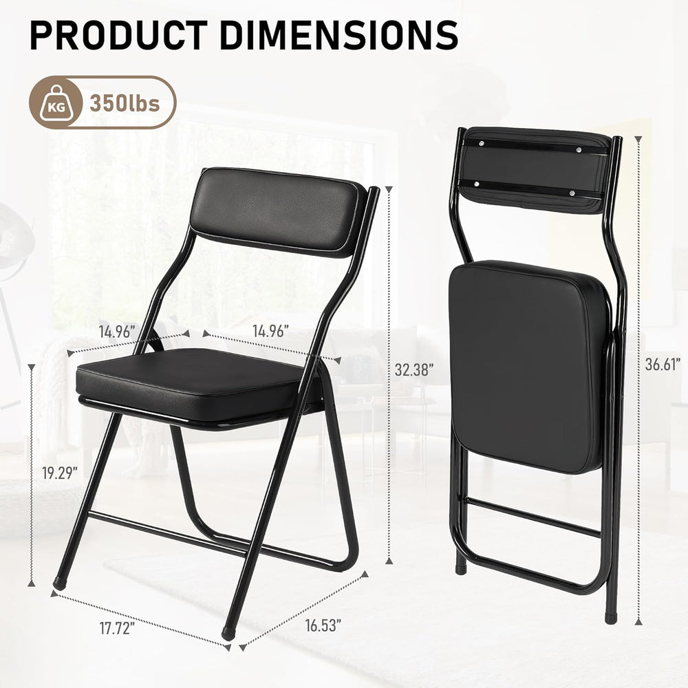 Padded Folding Dining Chairs with Cushion,Black,2 Pack