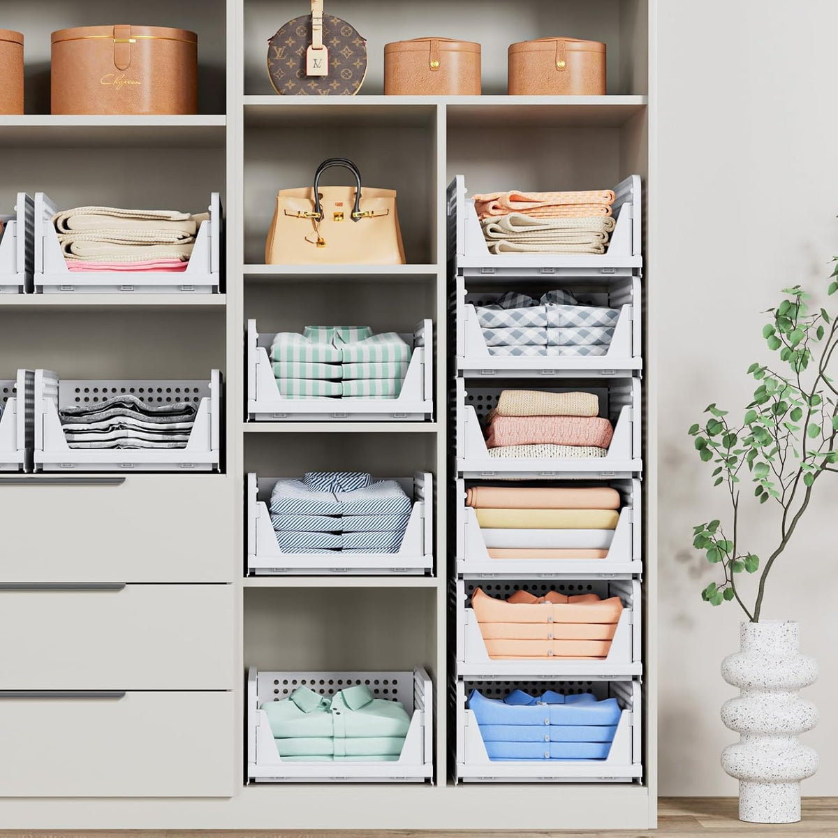 caktraie 5 pack stackable closet storage basket, package contents