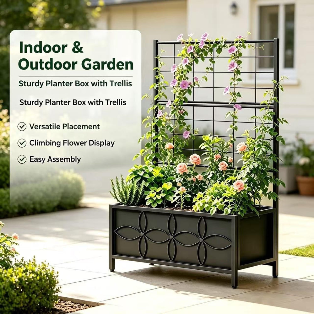 Zhongma Sturdy Raised Garden Bed with Trellis (15.75 x 35.43 x 48.8 in) for V...