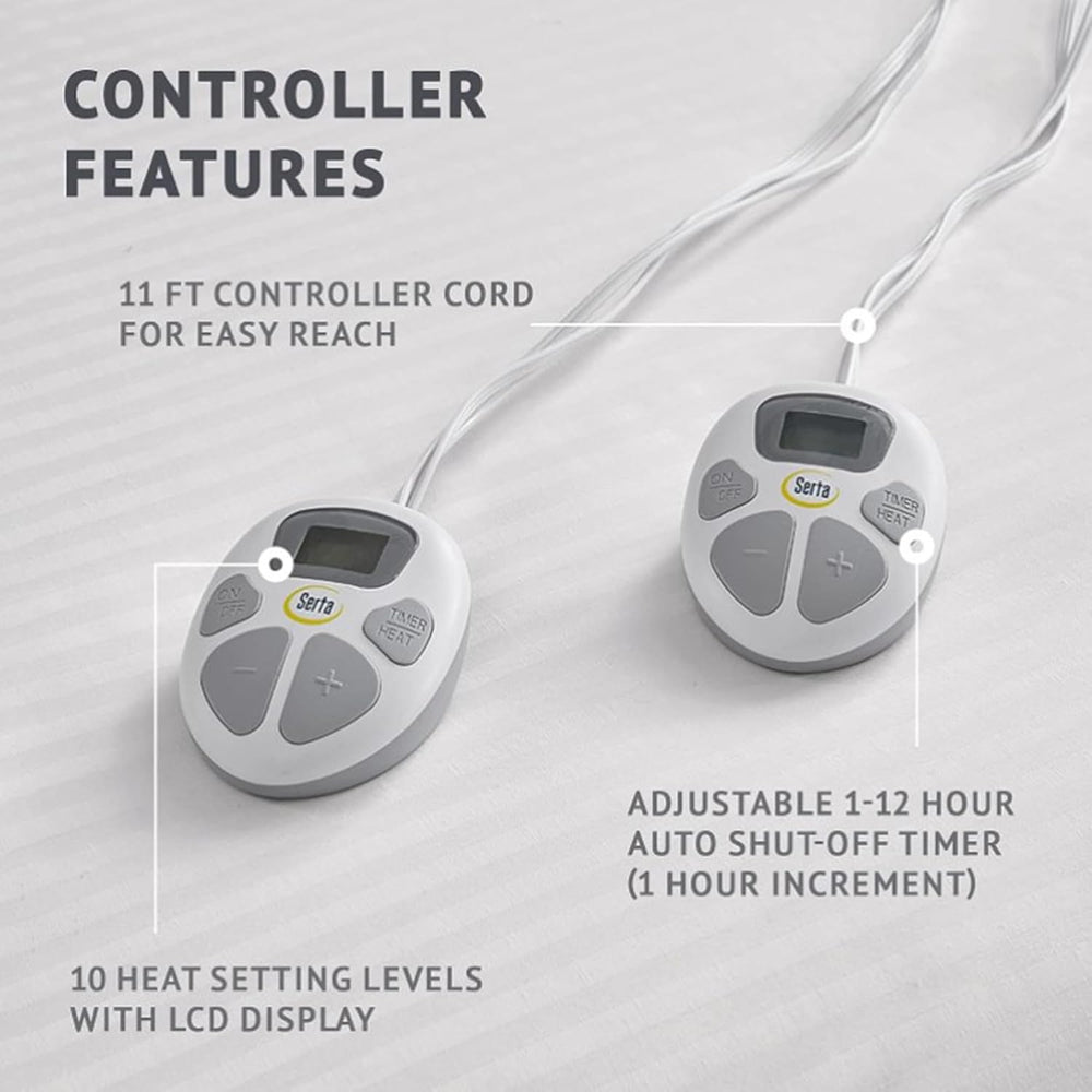 Serta Waterproof Heated Mattress Pad with Deep Pocket,Dual Controller Queen
