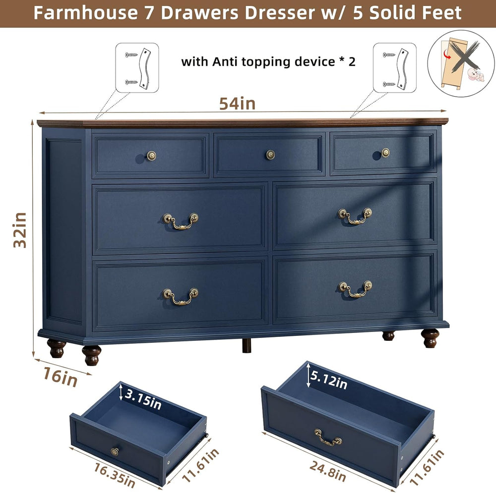 Joaxswe Farmhouse 54" 7 Drawers Dresser for Bedroom, Wide Chest of Drawe...