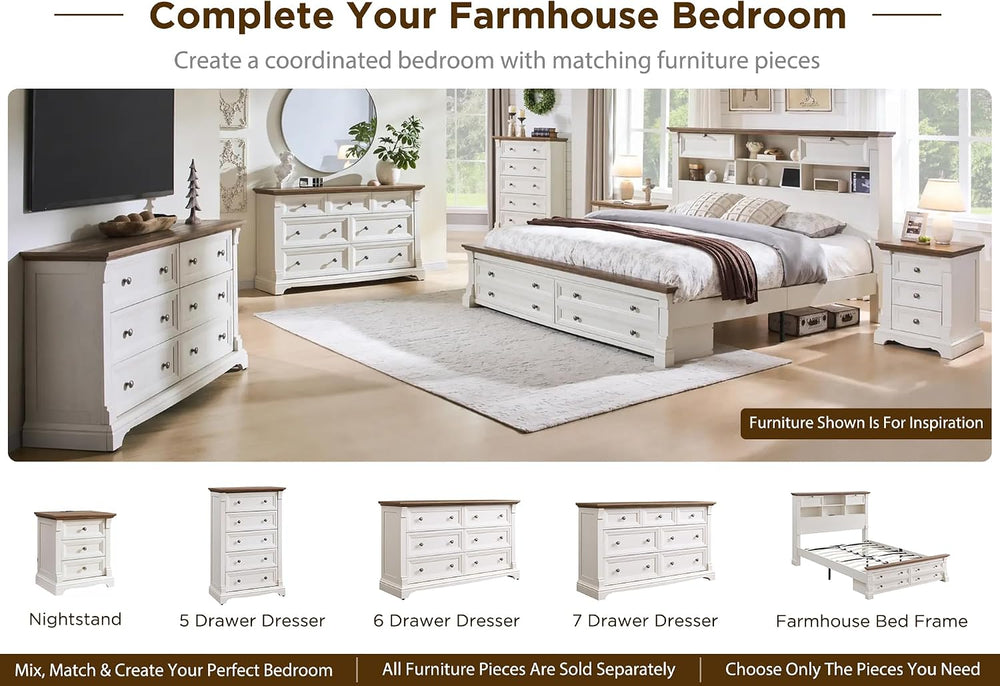 T4TREAM Farmhouse 5 Tall Drawers Dresser for Bedroom, 47" H Wooden Chests