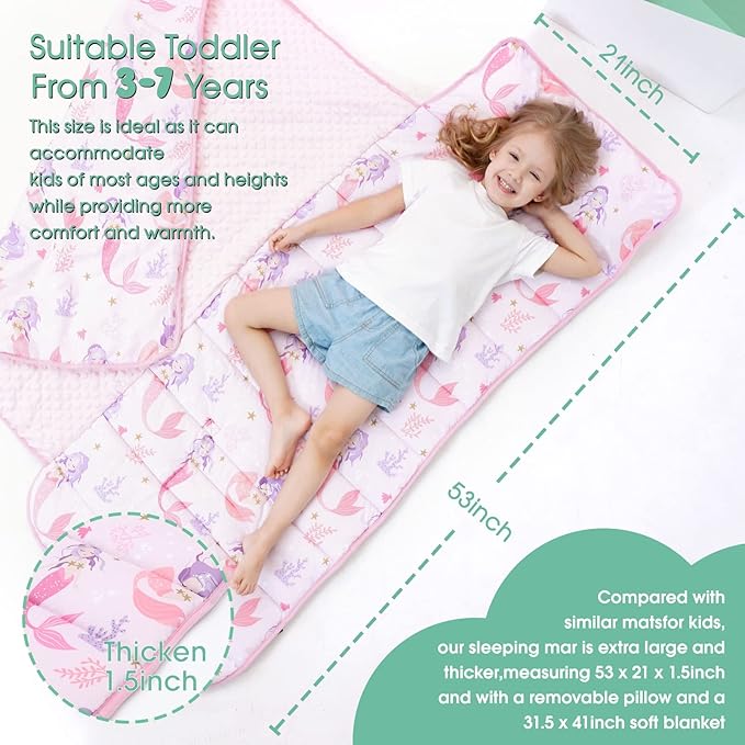 ACRABROS Toddler Nap Mat with Pillow and Blanket, Extra Large Rolled Napping - Image 7