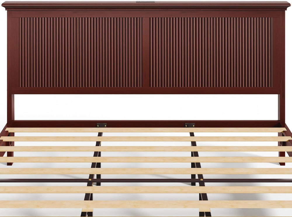 Lifezone King Bed Frame with Headboard, Solid Wood Bed Frame King Size with C...