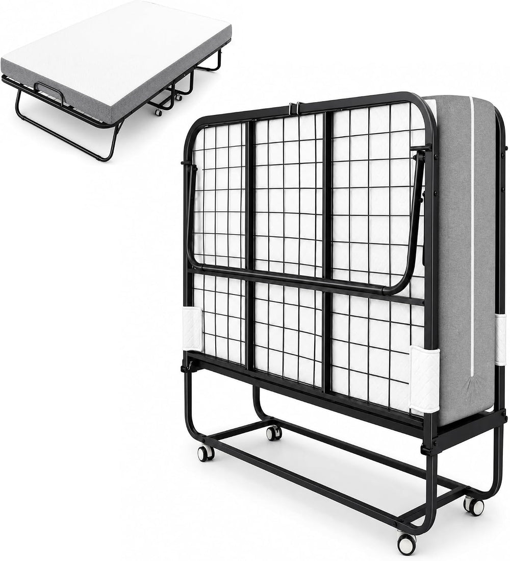 Twin Folding Bed with Mattress, 75"x 38" Foldable Bed for Adults,Fo...