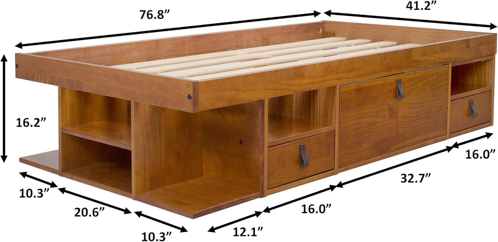 memomad Bali Storage Platform Bed Frame, Twin Size, Oak Brown