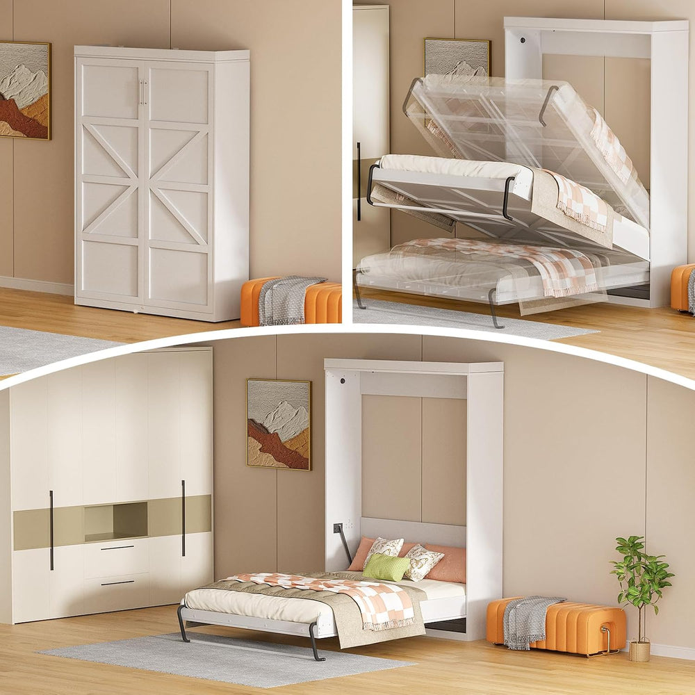ROOMTEC Queen Murphy Bed with Smooth Pneumatic Lift, Space-Saving Wall Bed