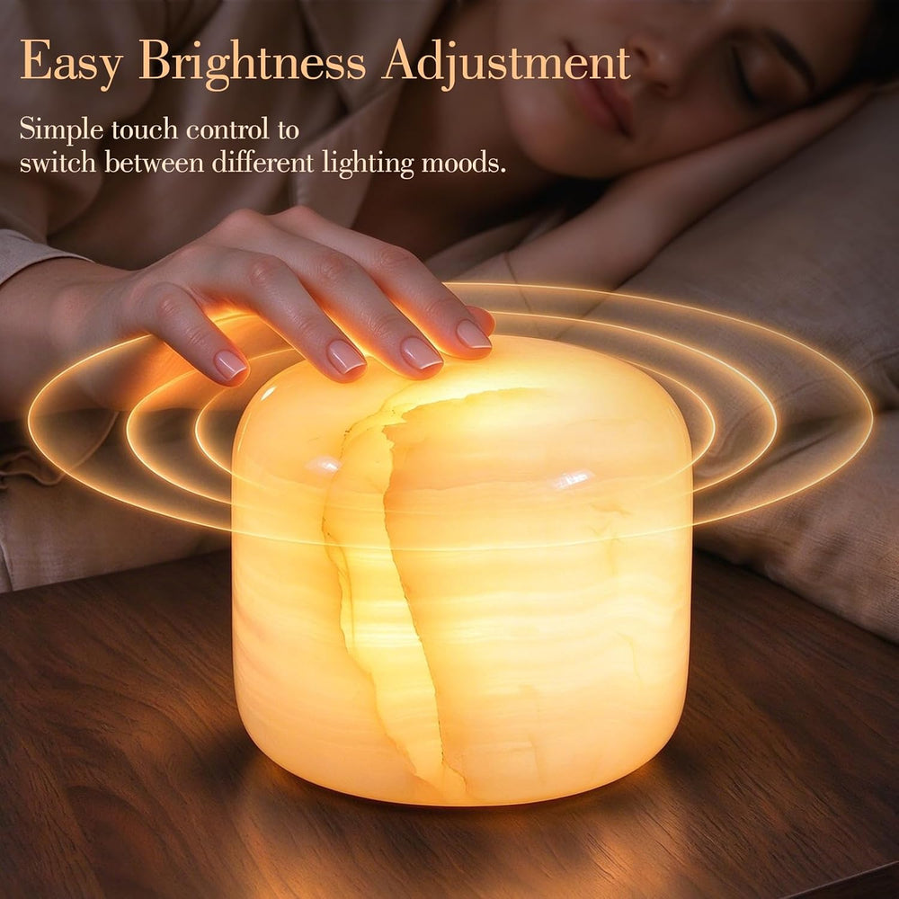 Natural Marble Touch Table Lamp, Cordless Bedside Pat Dimmable Night Light
