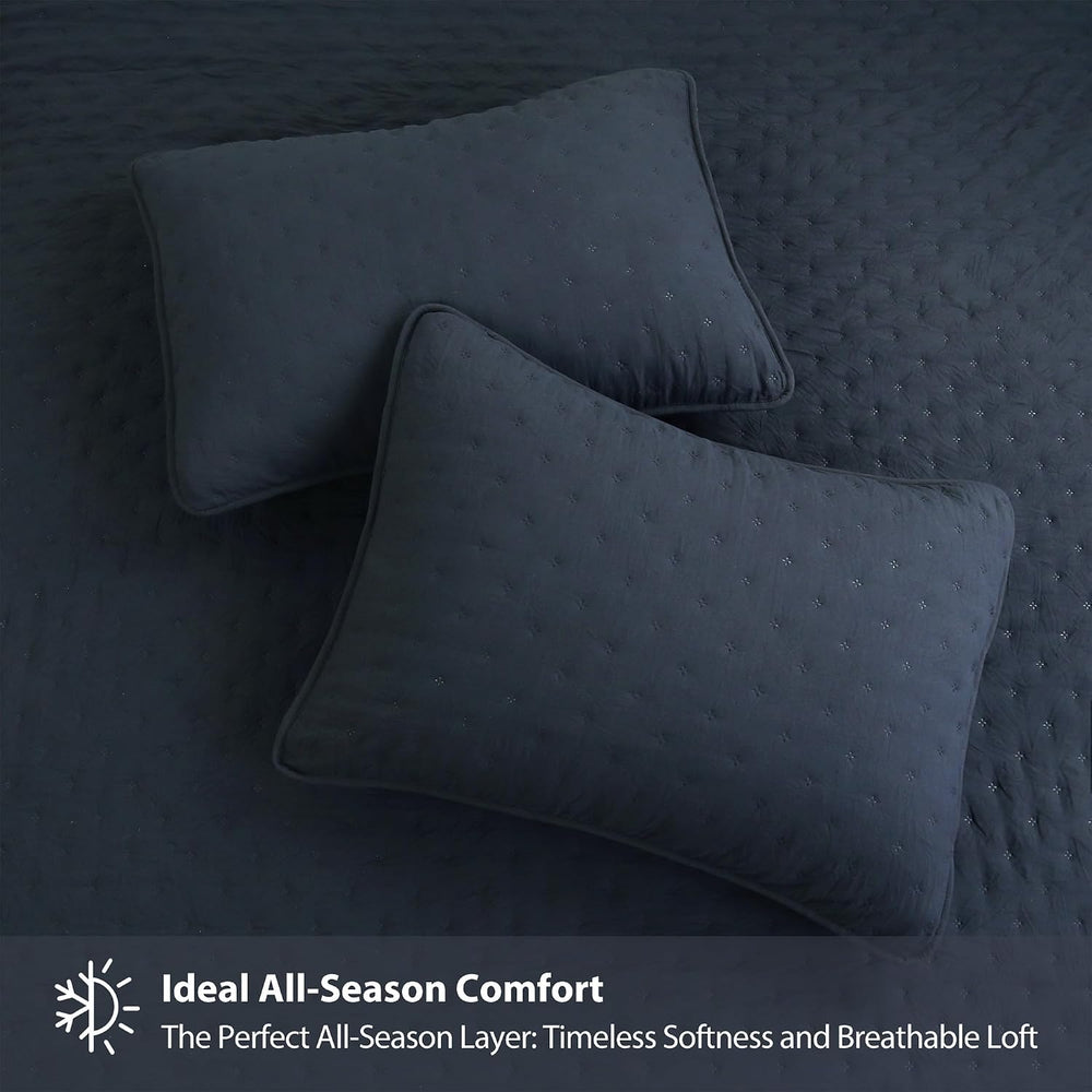 ROARINGWILD Navy Blue King Size Quilt Bedding Set with Pillow Shams, Lightwei...