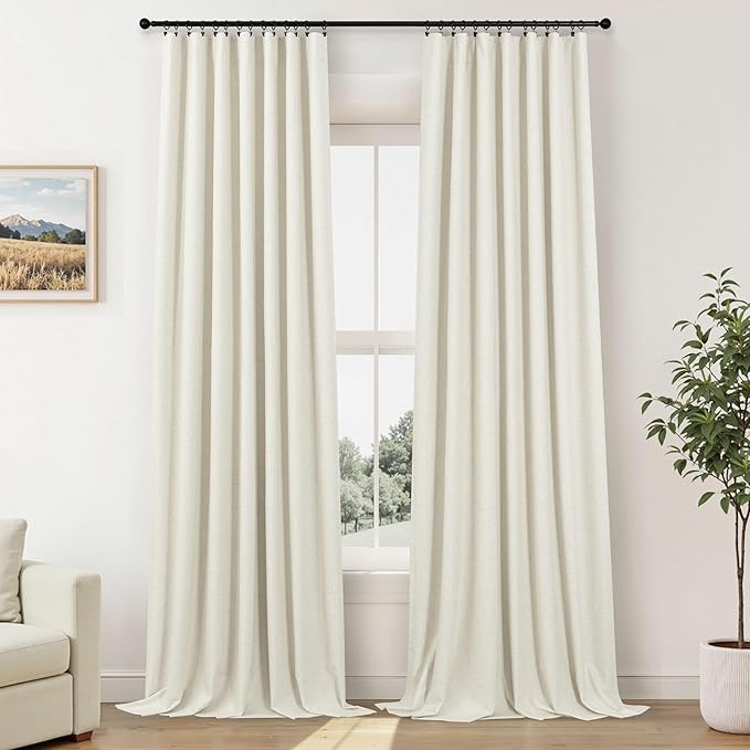 Short Blackout Curtains for Bedroom 45 Inch Length 2 Panels Faux Linen Cream - Image 9