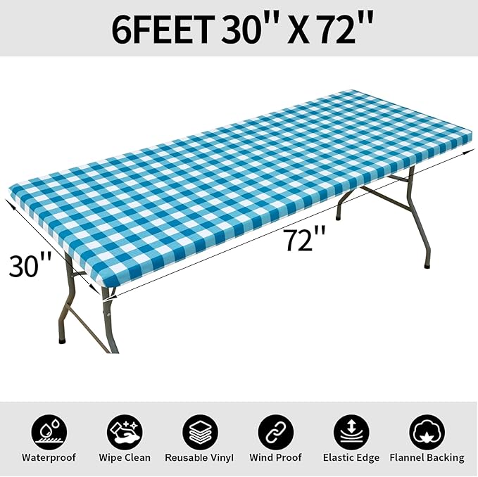 Smiry Rectangle Picnic Table Cloth, Elastic Waterproof Fitted Vinyl Tablecloths - Image 8