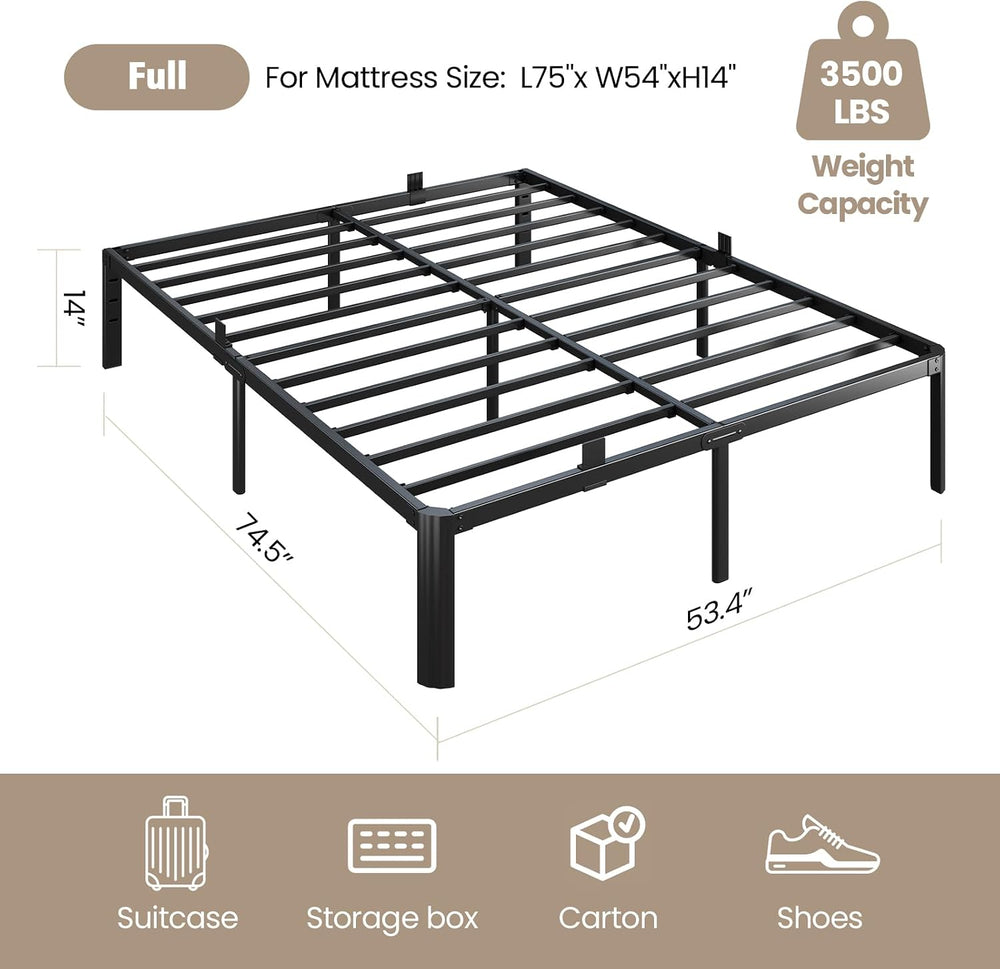 Metal Bed Frame Full Size, 14 Inch Heavy Duty Platform with Storage Space