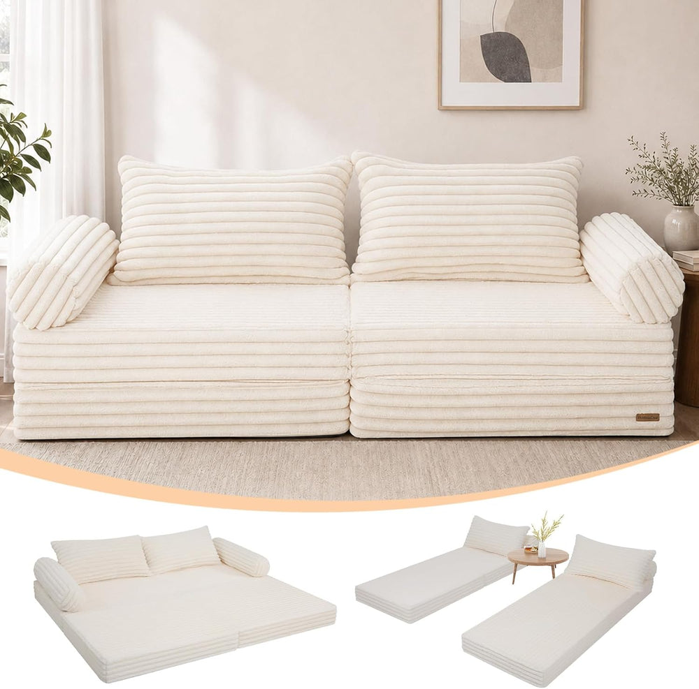 MeMoreCool Convertible Sofa Bed, Folding Floor Couch with Pillows, Corduroy