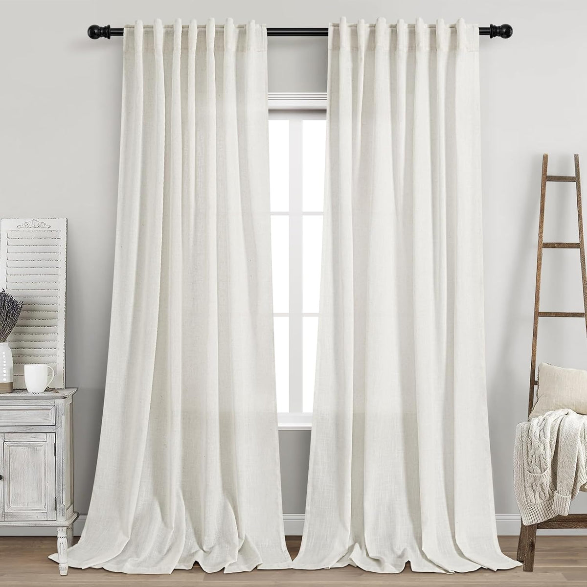 beige white linen curtains 90 inch long 2, main product view