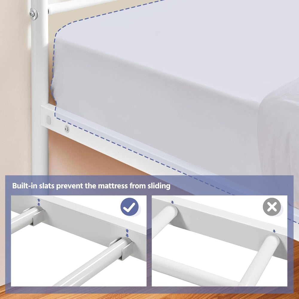 Yaheetech Twin Metal Bed Frame with Vintage Spindle Headboard White
