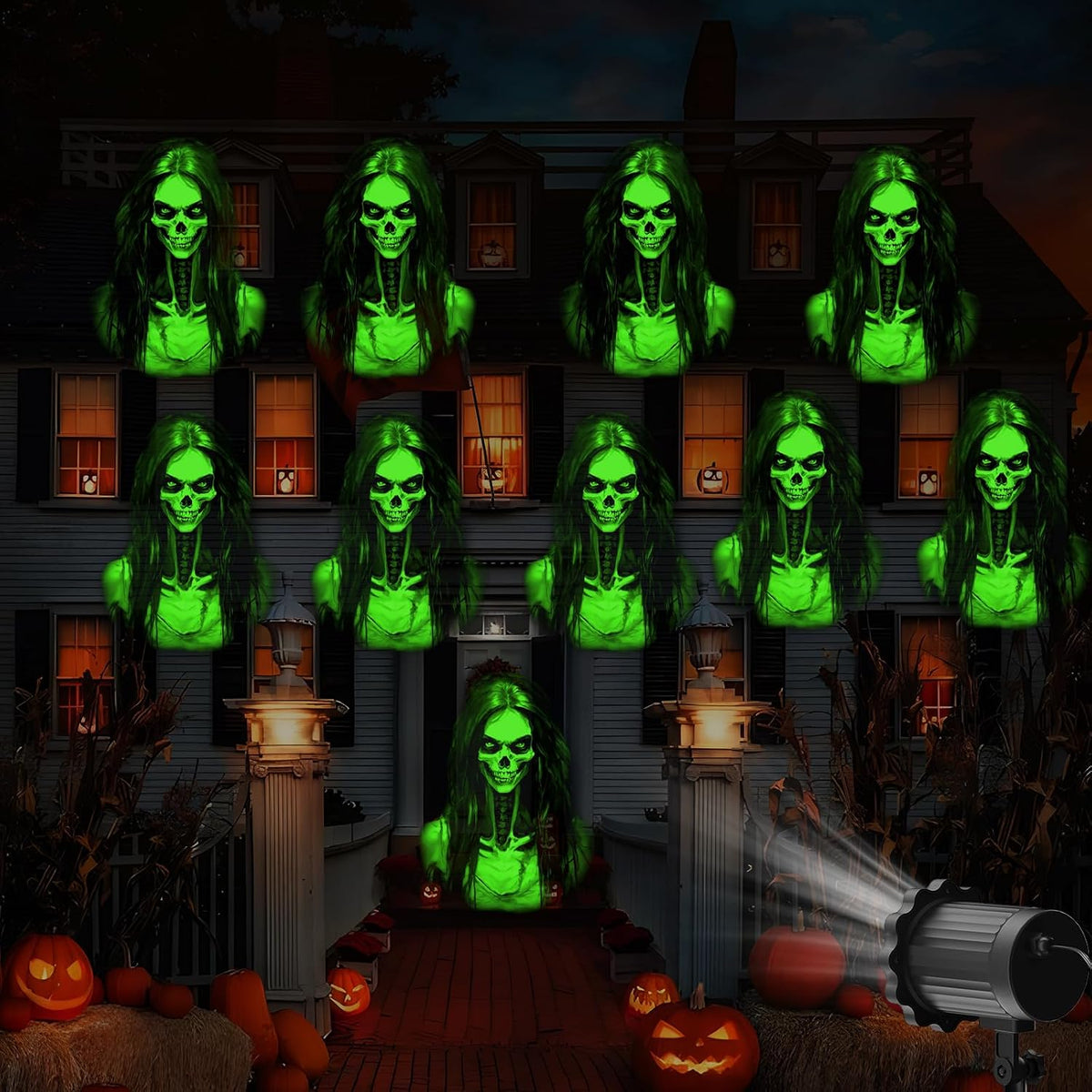 Halloween Projector Outdoor, 2026 Upgraded 3D Dynamic Skull HD Patterns,Clearer Holiday Light Ideal for Window Wall Displays and Halloween Garage Door Cover Projections