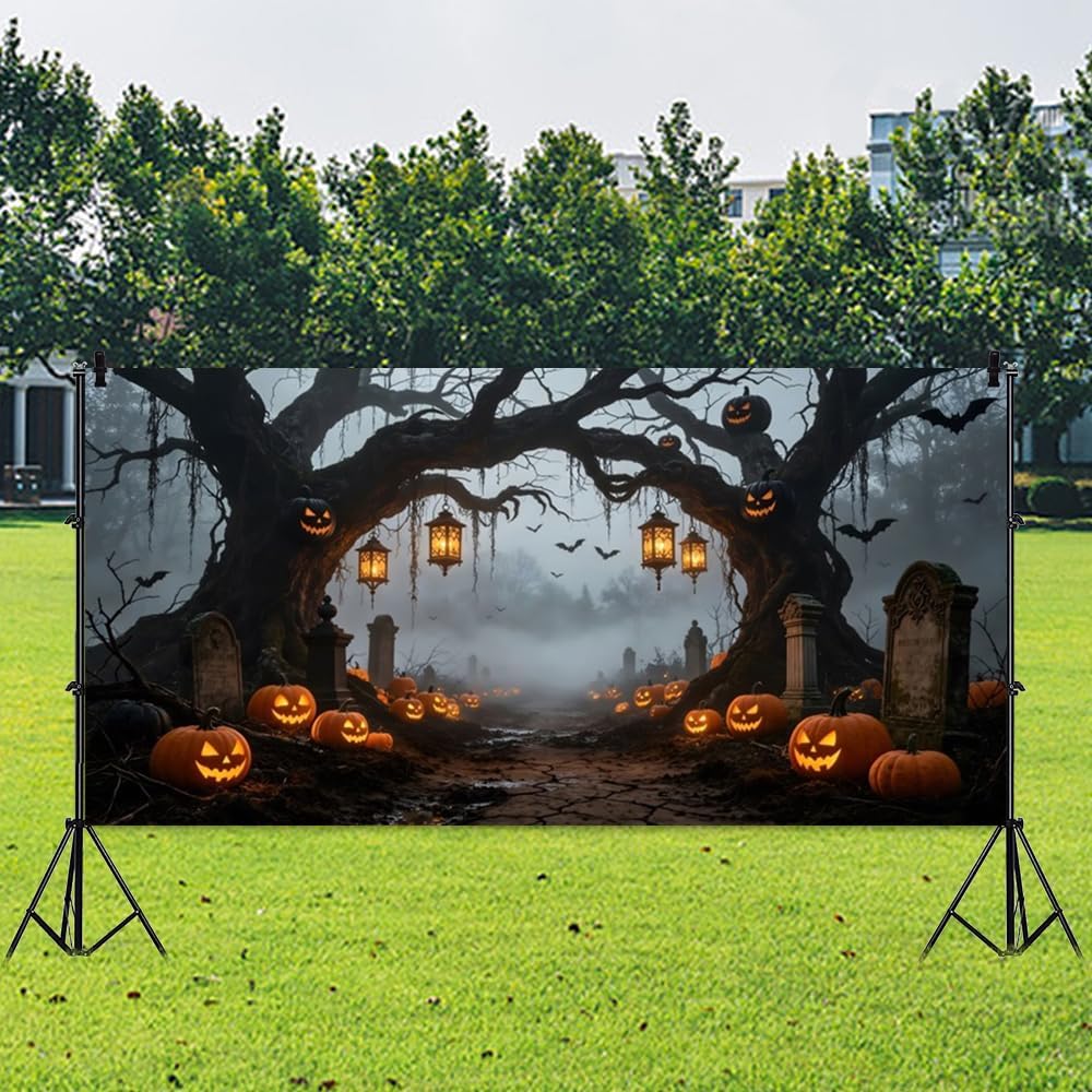 Halloween Scary Cemetery Backdrop Dead Branch Forest 20x10f
