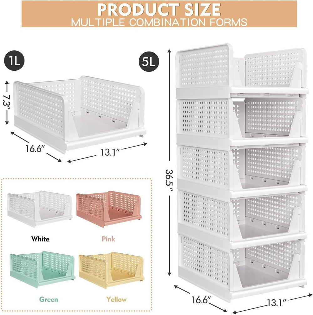 caktraie 8 Pack Stackable Closet Storage Basket - Stackable Storage Bins