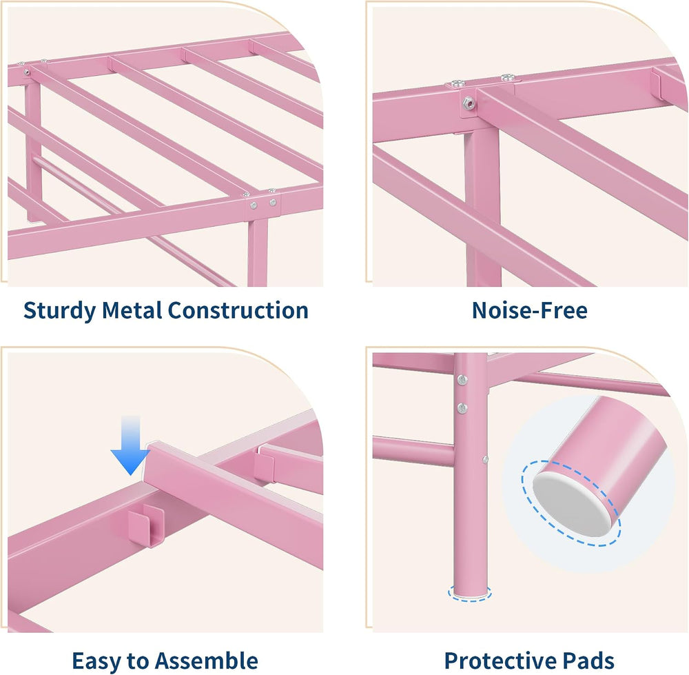 GarveeHome Twin Size Bed Frame, Metal Bed Frame with Headboard, Pink