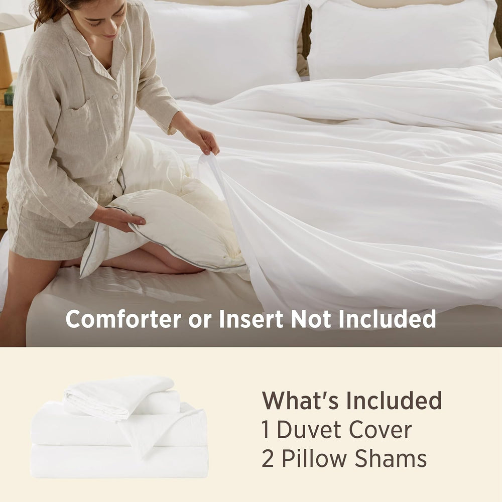 Bedsure Prewashed Duvet Cover King, Bedding Set with Zipper Closure, White