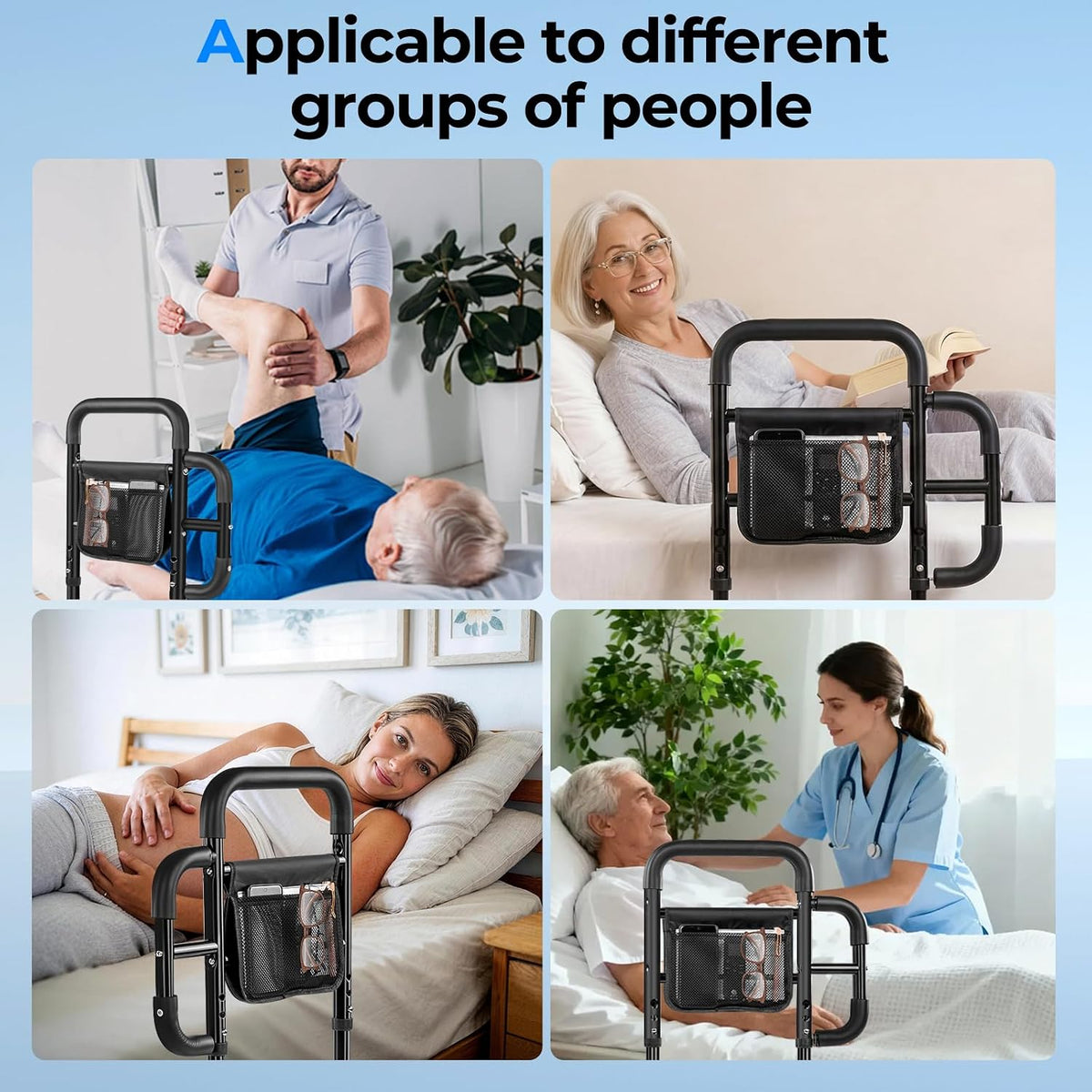 bed rails for elderly adults safety, astm tested, front angle view