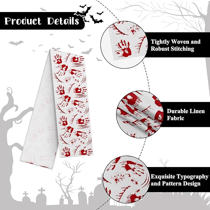 Happy Halloween Table Runner Scary Handprint Seasonal Holidays Indoor Outdoor - Image 7